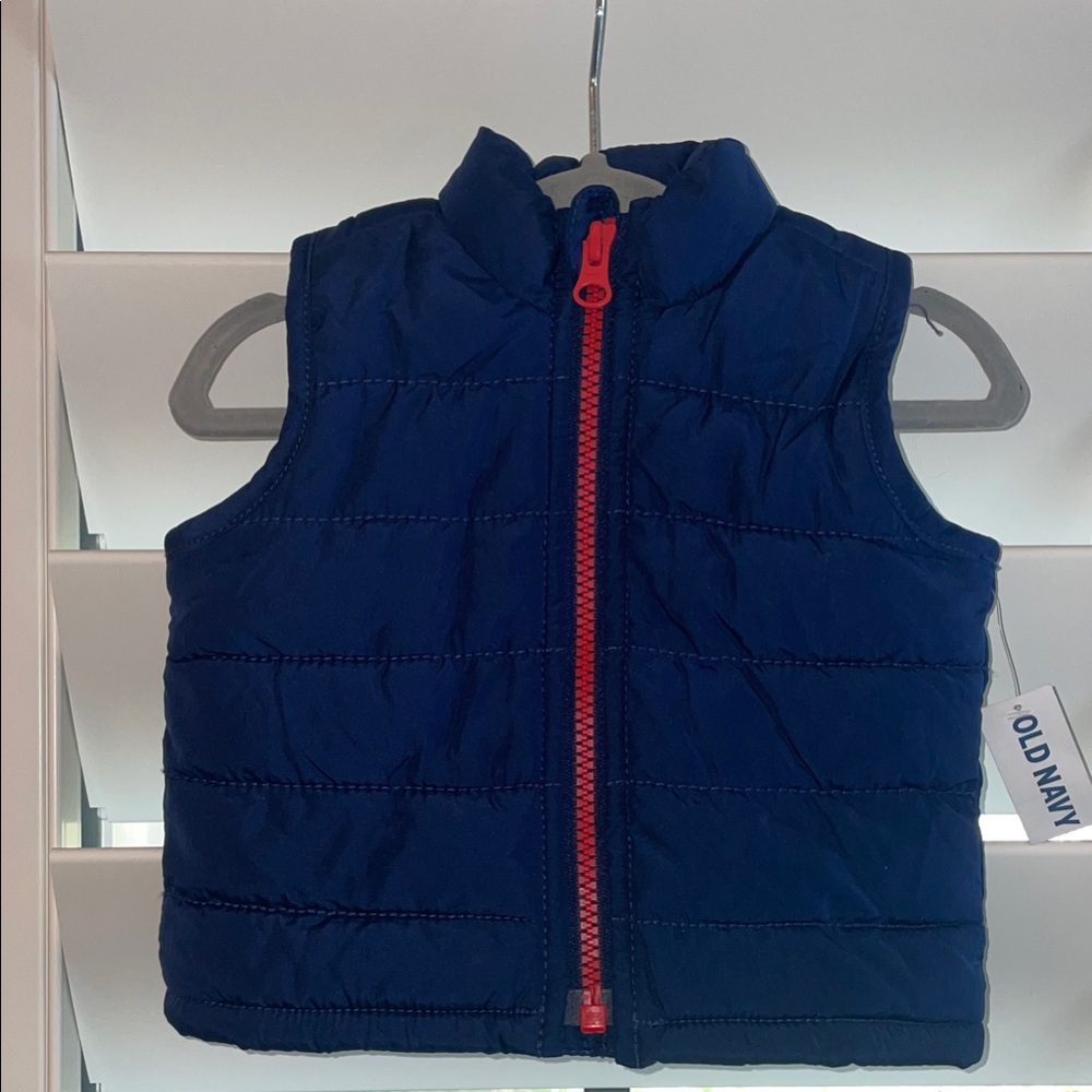 Kids Old Navy Dark Blue Vest with Bright Red Zipper 0-3 months